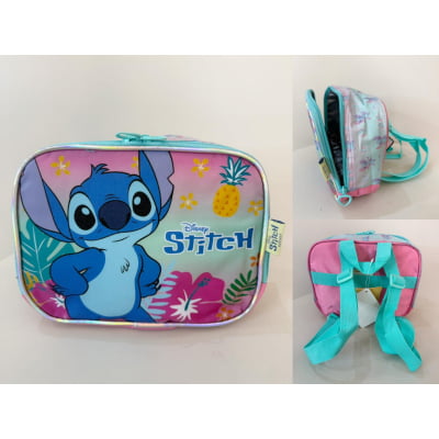 Kit Mochila Infantil C/ Rodinhas Tam. 16 + Lancheira Térmica Lilo e Stitch