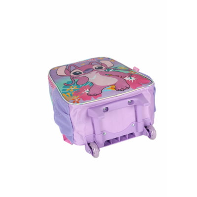 Kit Mochila Infantil C/ Rodinhas Lilás Tam. 16 + Lancheira Térmica Angel e Stitch