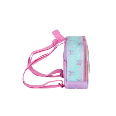 Kit Mochila Infantil C/ Rodinhas Lilás Tam. 16 + Lancheira Térmica Angel e Stitch