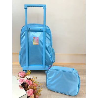 Kit  Mochila Infantil c/ Rodinhas Tam.16 + Estojo Box dos Ursinhos Carinhosos Azul