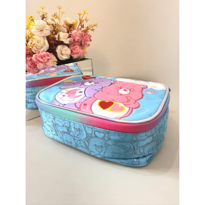 Kit  Mochila Infantil c/ Rodinhas Tam.16 + Estojo Box dos Ursinhos Carinhosos Azul