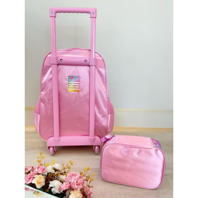 Kit Mochila Infantil c/ Rodinhas Tam. 16 + Estojo Box dos Ursinhos Carinhosos Rosa