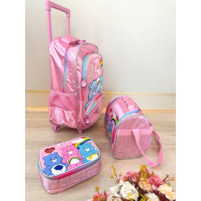 Kit  Mochila Infantil Tam.16 + Estojo Box + Lancheira dos Ursinhos Carinhosos Rosa