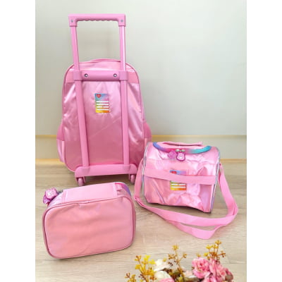 Kit  Mochila Infantil Tam.16 + Estojo Box + Lancheira dos Ursinhos Carinhosos Rosa