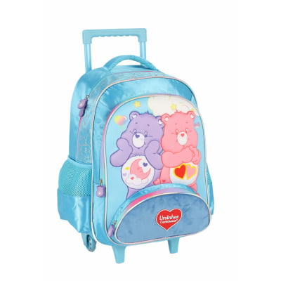 Kit Mochila Infantil c/ Rodinhas Tam. 16 + Lancheira Térmica Ursinhos Carinhosos Azul
