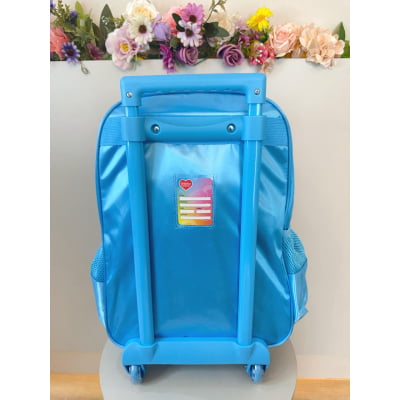Kit Mochila Infantil c/ Rodinhas Tam. 16 + Lancheira Térmica Ursinhos Carinhosos Azul
