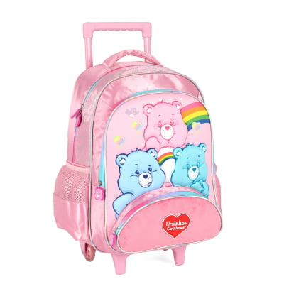Kit Mochila Infantil c/ Rodinhas Tam. 16 + Lancheira Térmica dos Ursinhos Carinhosos Rosa