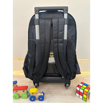 Kit Mochila Infantil Com Rodinhas e Estojo Triplo do Batman Preta e Azul