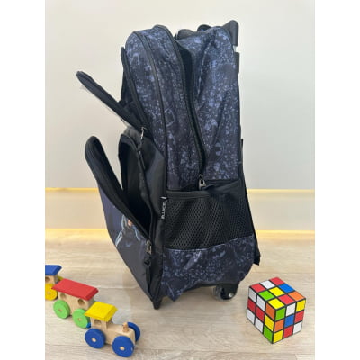 Kit Mochila Infantil Com Rodinhas e Estojo Triplo do Batman Preta e Azul