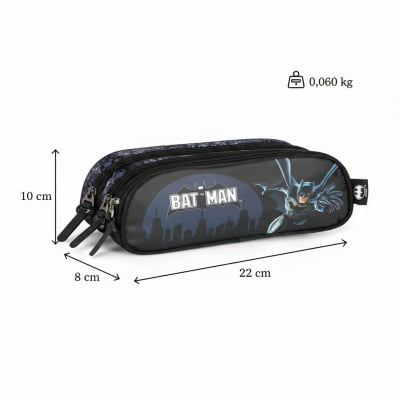 Kit Mochila Infantil Com Rodinhas e Estojo Triplo do Batman Preta e Azul