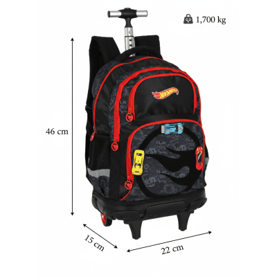 Kit Mochila Infantil Com Rodinhas e Estojo Triplo do Hotwheels Preto