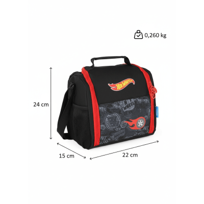 Kit Mochila Infantil Com Rodinhas e Lancheira Térmica do Hotwheels Preto