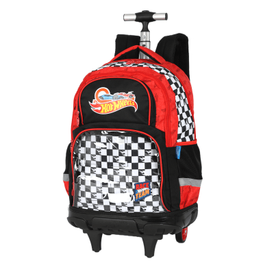 Kit Mochila Infantil Com Rodinhas + Estojo Box + Garrafinha Inóx da Hotwheels Preta e Vermelha