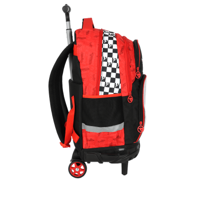 Kit Mochila Infantil Com Rodinhas + Estojo Box + Garrafinha Inóx da Hotwheels Preta e Vermelha