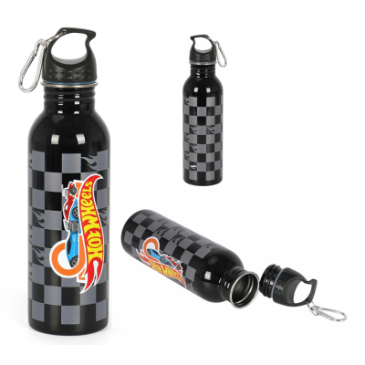 Kit Mochila Infantil Com Rodinhas + Estojo Box + Garrafinha do Hotwheels Preto