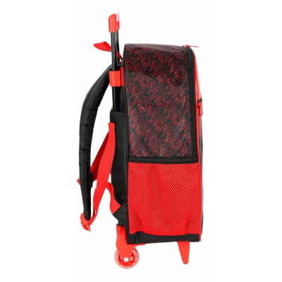 Kit Mochila Infantil Com Rodinhas + Estojo Simples do Hotwheels Race Preta e Vermelha