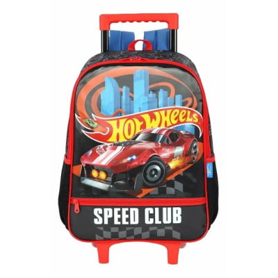 Kit Mochila Infantil Com Rodinhas + Estojo Simples do Hotwheels Speed Club