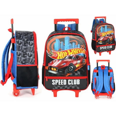 Kit Mochila Infantil Com Rodinhas + Estojo Simples do Hotwheels Speed Club