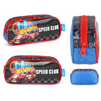 Kit Mochila Infantil Com Rodinhas + Estojo Simples do Hotwheels Speed Club