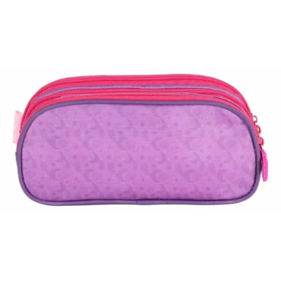 Kit Mochila Infantil Com Rodinhas + Estojo Triplo Roxo da Sereia C/ Paetê
