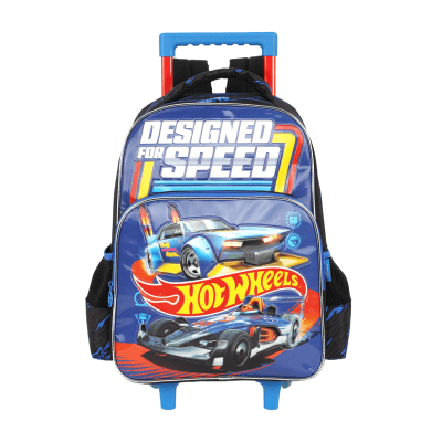 Kit Mochila Infantil Com Rodinhas + Lancheira Hotwheels Preta e Azul