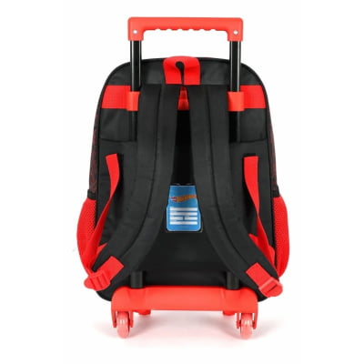 Kit Mochila Infantil Com Rodinhas + Lancheira Térmica do Hotwheels Race Preta e Vermelha