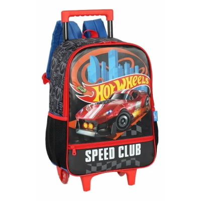 Kit Mochila Infantil Com Rodinhas + Lancheira Térmica do Hotwheels Speed Club