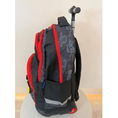 Kit Mochila Infantil Com Rodinhas + Lancheira Térmica e Estojo Triplo do Hotwheels Preto