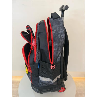 Kit Mochila Infantil Com Rodinhas + Lancheira Térmica e Estojo Triplo do Hotwheels Preto