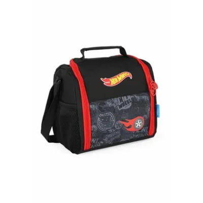Kit Mochila Infantil Com Rodinhas + Lancheira Térmica e Estojo Triplo do Hotwheels Preto