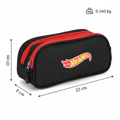 Kit Mochila Infantil Com Rodinhas + Lancheira Térmica e Estojo Triplo do Hotwheels Preto