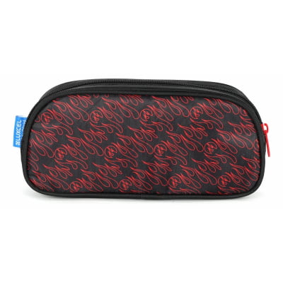 Kit Mochila Infantil Com Rodinhas + Lancheira Térmica + Estojo Simples do Hotwheels Race Preta e Vermelha