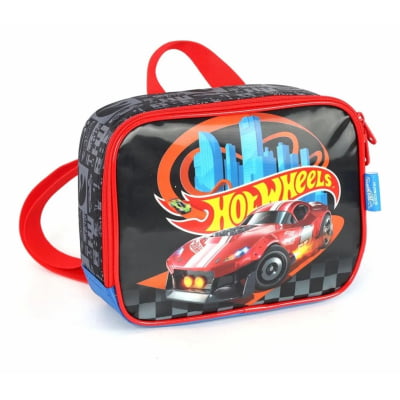 Kit Mochila Infantil Com Rodinhas + Lancheira Térmica + Estojo Simples do Hotwheels Speed Club