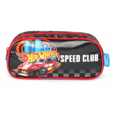 Kit Mochila Infantil Com Rodinhas + Lancheira Térmica + Estojo Simples do Hotwheels Speed Club