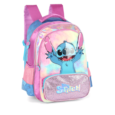 Kit Mochila Infantil Costas + Estojo Box da Lilo Stitch e Angel Roxa