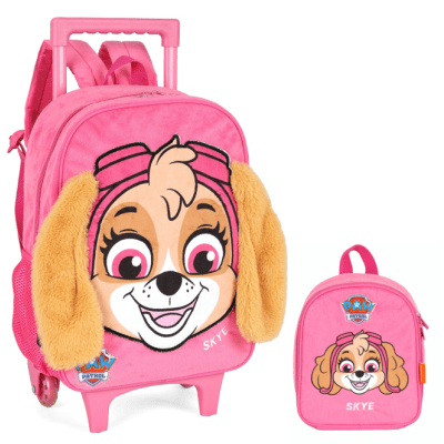 Kit Mochila Escolar Rosa Infantil Tam 14 + Lancheira Térmica Skye Patrulha Canina Em Pelúcia Kit Mochila Escolar Rosa Infantil Tam 14 + Lancheira Térmica Skye Patrulha Canina Em Pelúcia