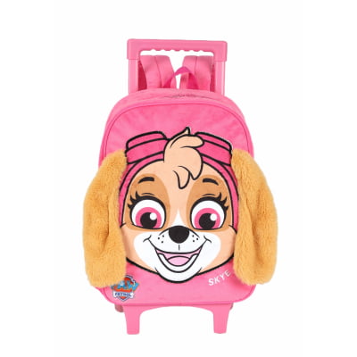 Kit Mochila Escolar Rosa Infantil Tam 14 + Lancheira Térmica Skye Patrulha Canina Em Pelúcia