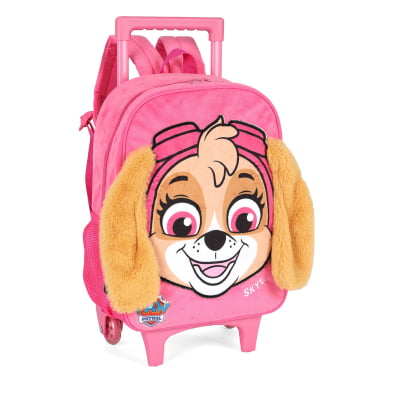 Kit Mochila Escolar Rosa Infantil Tam 14 + Lancheira Térmica Skye Patrulha Canina Em Pelúcia