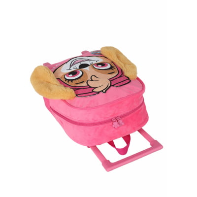 Kit Mochila Escolar Rosa Infantil Tam 14 + Lancheira Térmica Skye Patrulha Canina Em Pelúcia