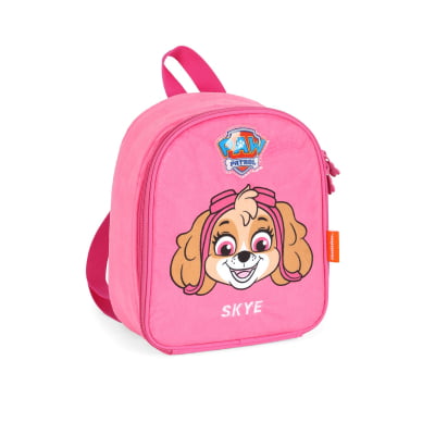 Kit Mochila Escolar Rosa Infantil Tam 14 + Lancheira Térmica Skye Patrulha Canina Em Pelúcia
