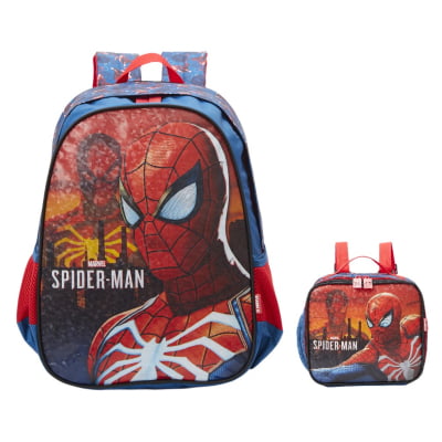 Kit Mochila Infantil + Lancheira Azul e Vermelha