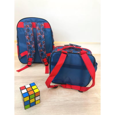 Kit Mochila Infantil + Lancheira Térmica Azul e Vermelha