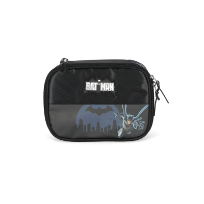 Kit Mochila Infantil Rodinhas Batman + Estojo Preta e Azul