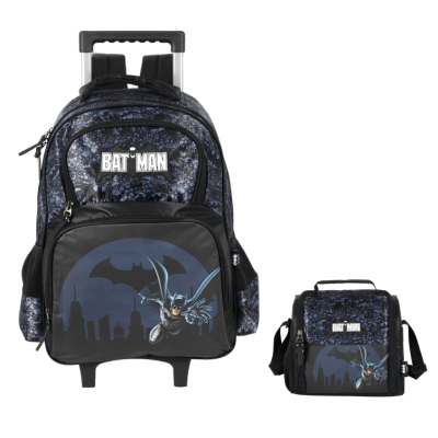 Kit Mochila Infantil Rodinhas Batman + Lancheira Preta e Azul
