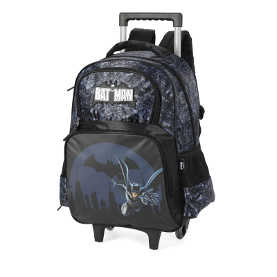 Kit Mochila Infantil Rodinhas Batman + Lancheira Preta e Azul