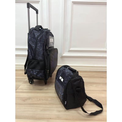 Kit Mochila Infantil Rodinhas Batman + Lancheira Preta e Azul