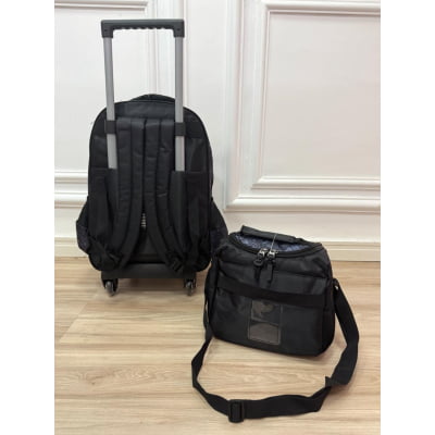 Kit Mochila Infantil Rodinhas Batman + Lancheira Preta e Azul