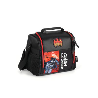 Kit Mochila Infantil Rodinhas Batman + Lancheira Preta e Vermelha