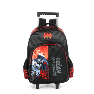 Kit Mochila Infantil Rodinhas + Estojo Batman Preta e Vermelha
