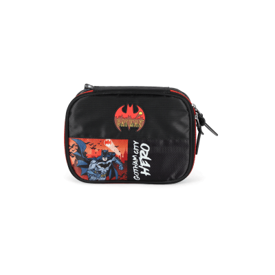 Kit Mochila Infantil Rodinhas + Estojo Batman Preta e Vermelha